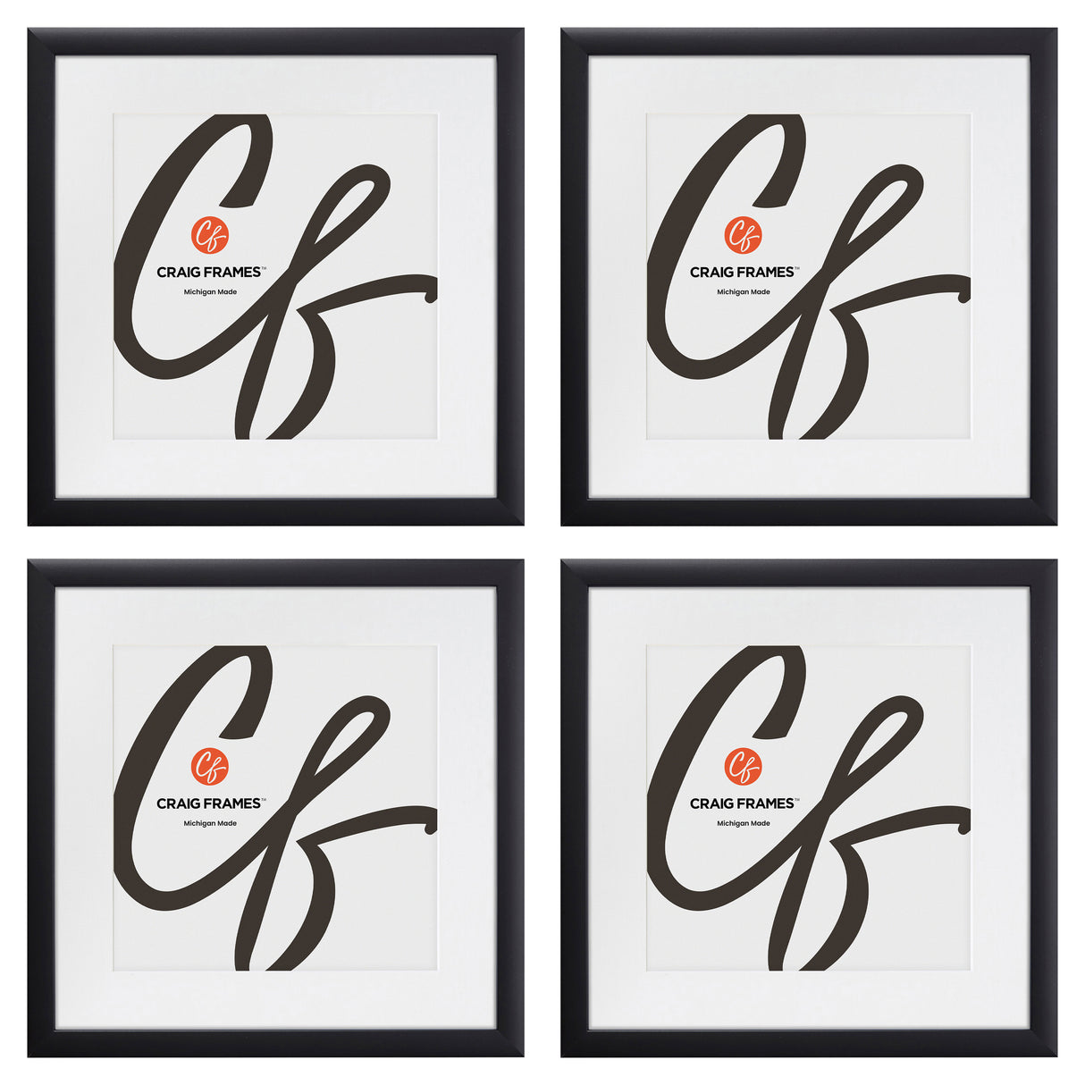 Contemporary 1", Matted Gallery Black Picture Frame - 4 Piece Set