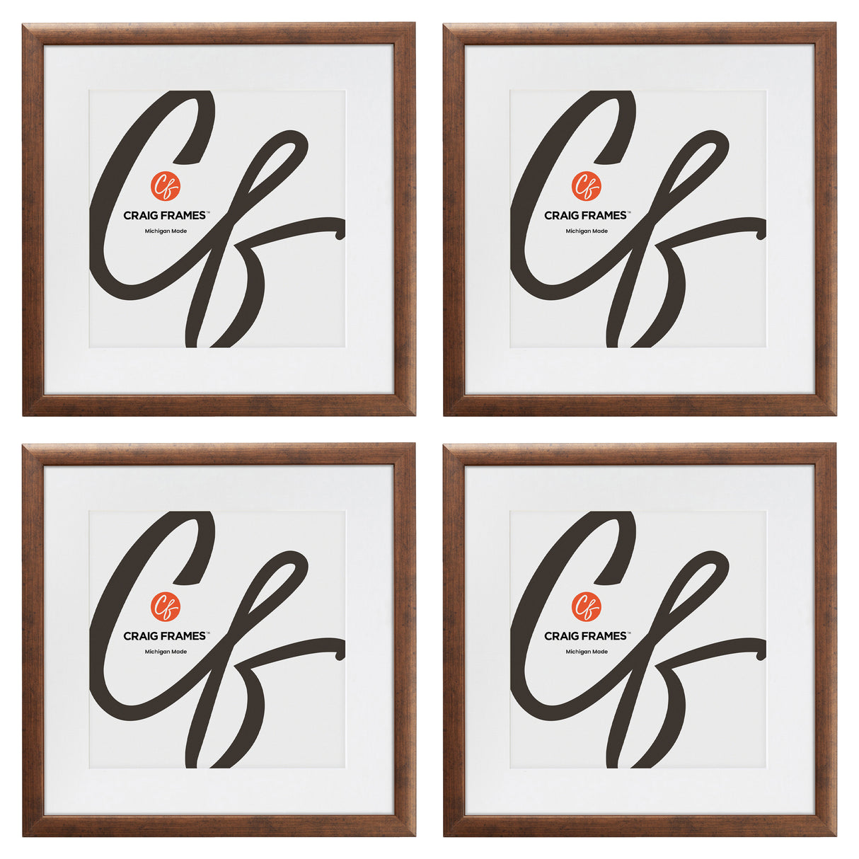 Contemporary 1", Matted Rustic Copper Picture Frames - 4 Piece Set
