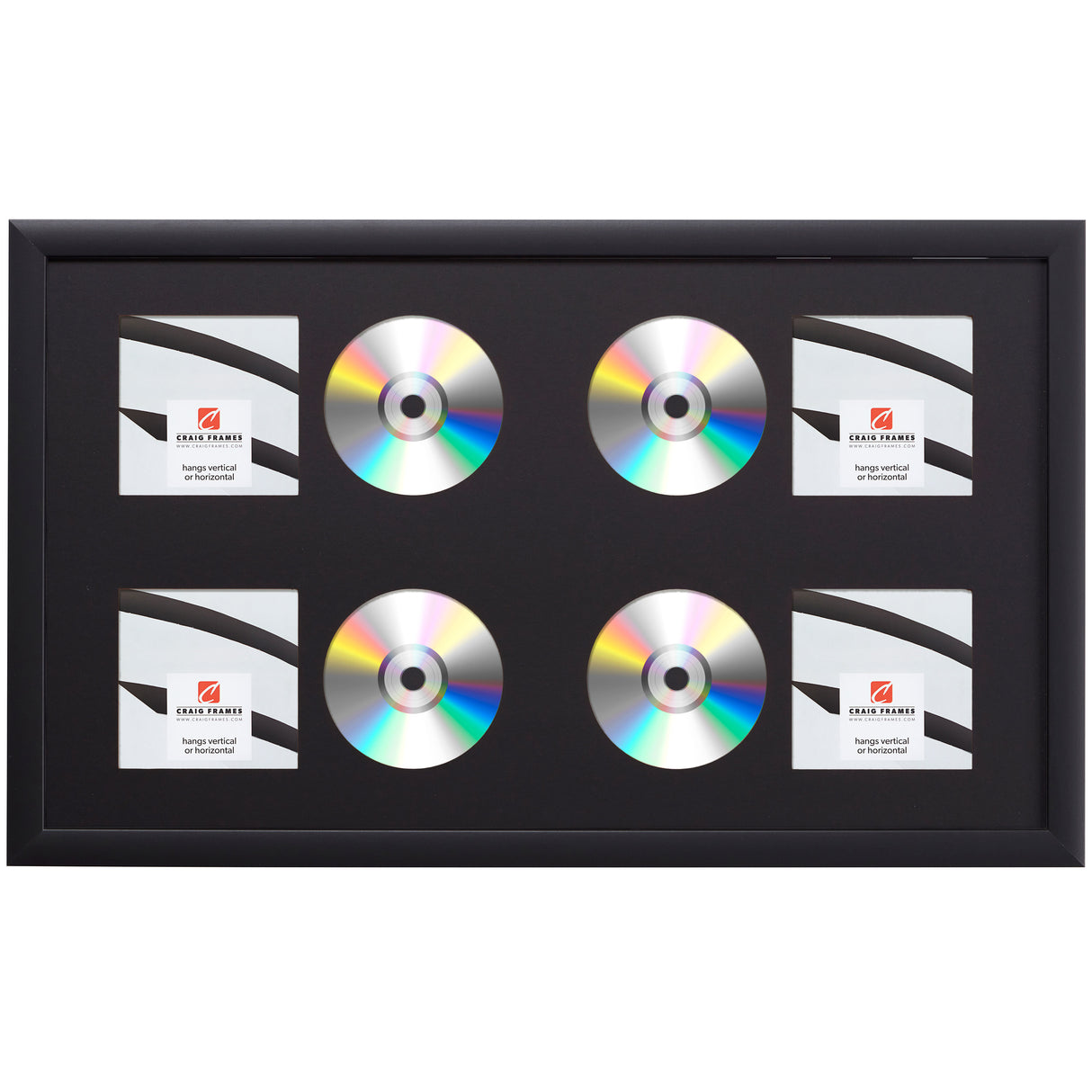 Contemporary Black Four CD Display Frame – Smooth Black Mat