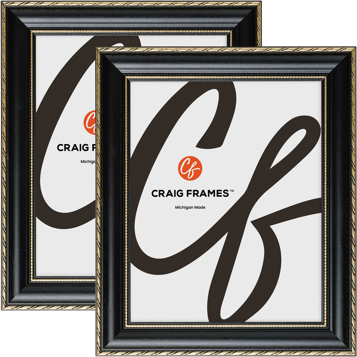 Victoria 1.375", Ornate Black and Gold Picture Frame - 2 Piece Set