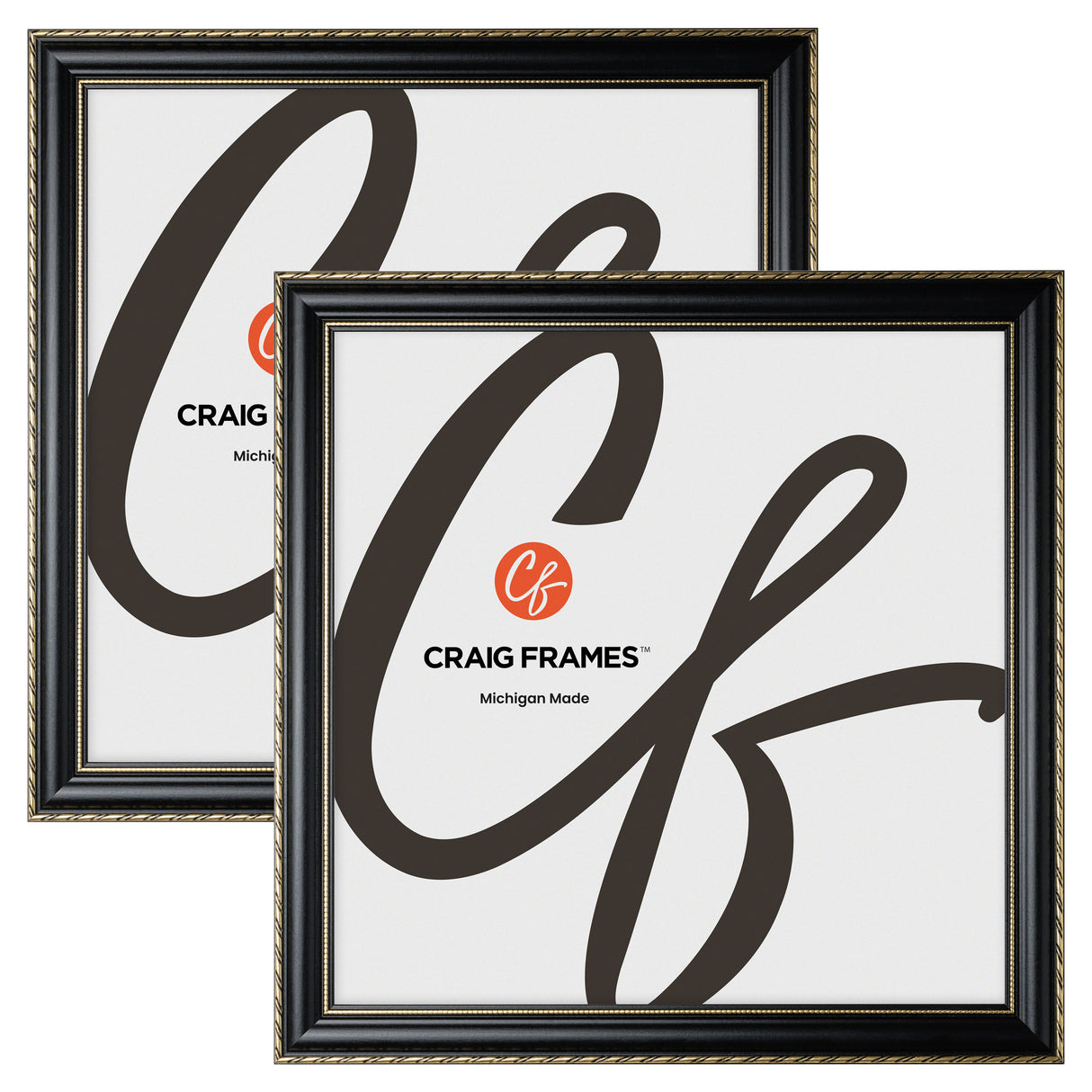 Victoria 1.375", Ornate Black and Gold Picture Frame - 2 Piece Set