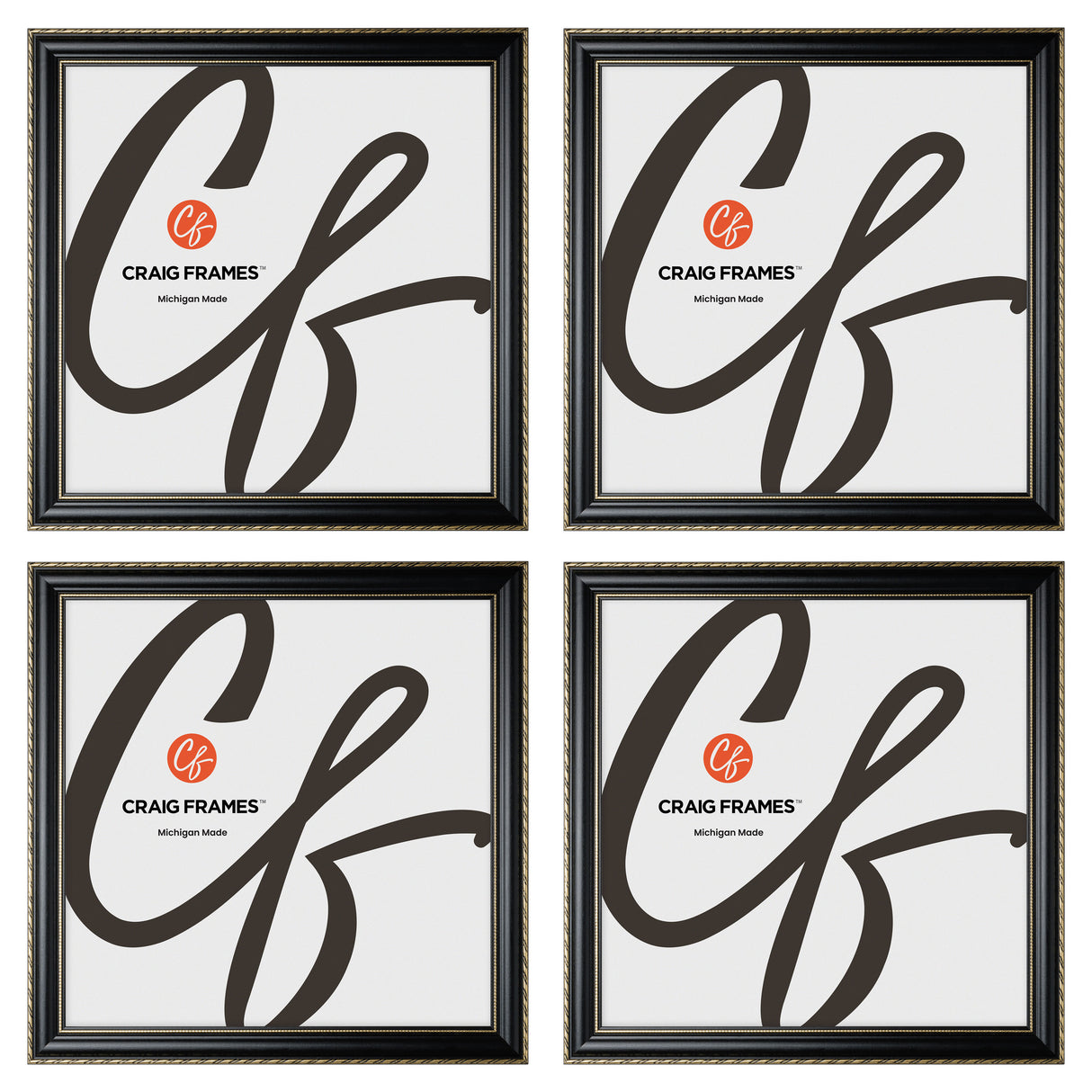 Victoria 1.375", Ornate Black and Gold Picture Frame - 4 Piece Set