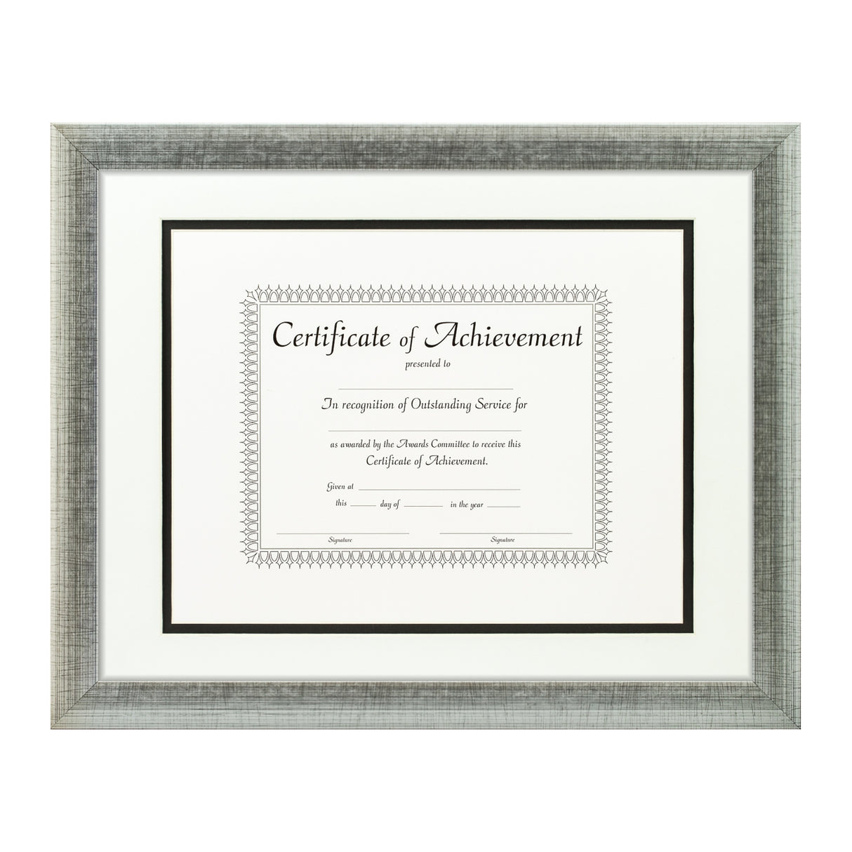 Contemporary Scratched Silver Document Frame – White/Black Mat