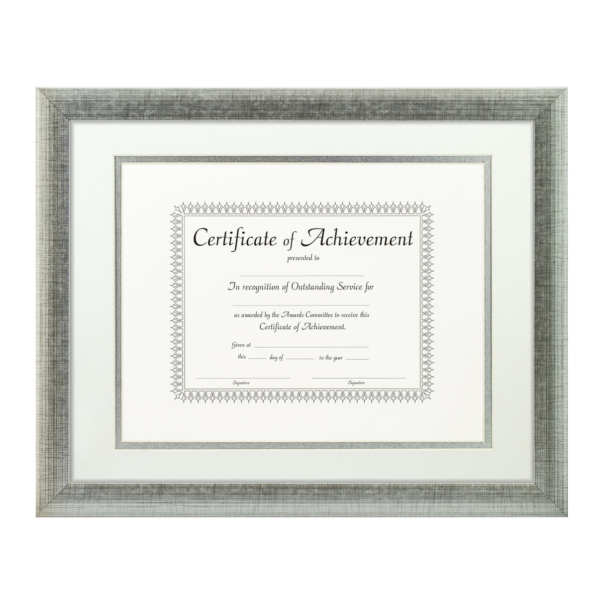 Contemporary Scratched Silver Document Frame – White/Silver Mat