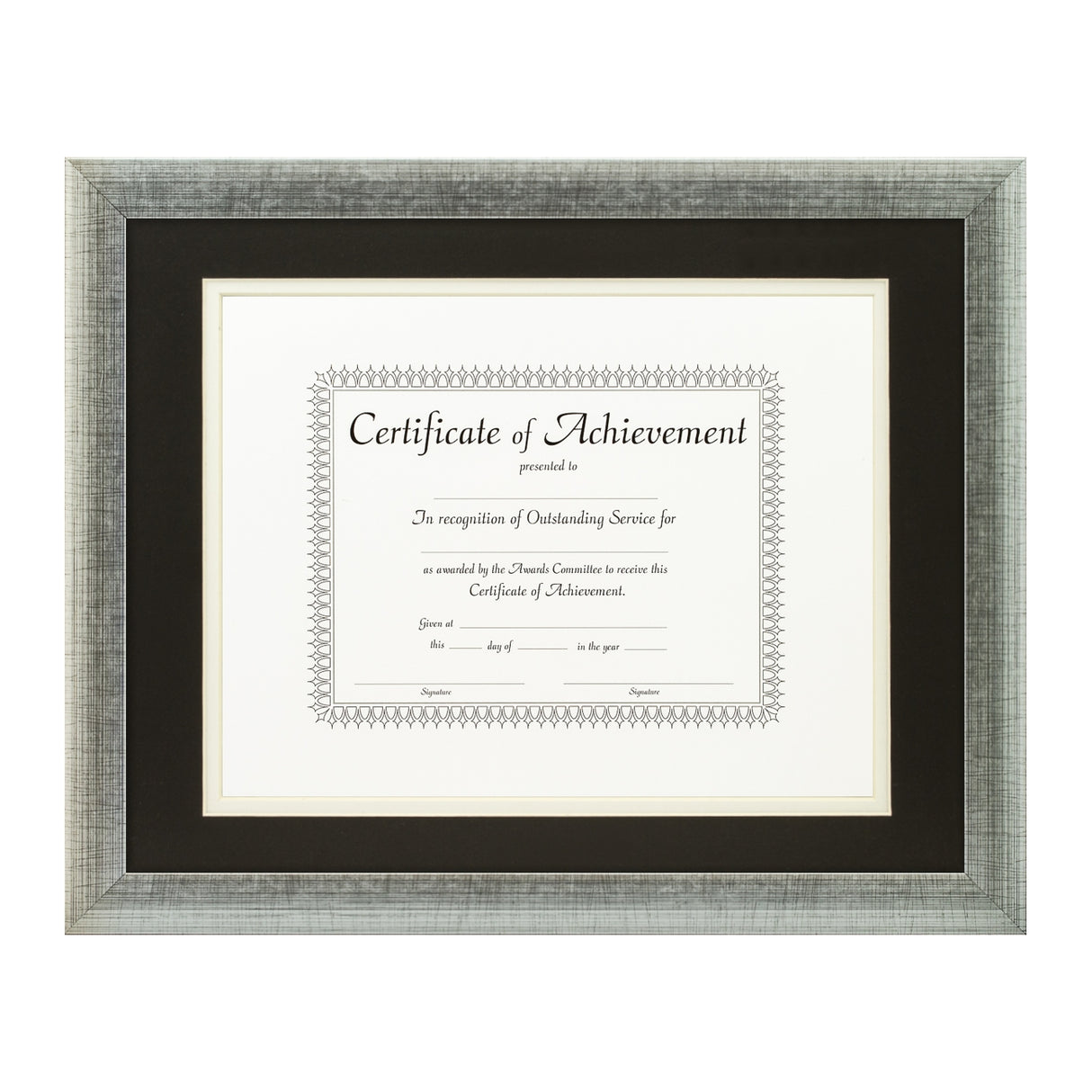 Contemporary Scratched Silver Document Frame – Black/White Mat