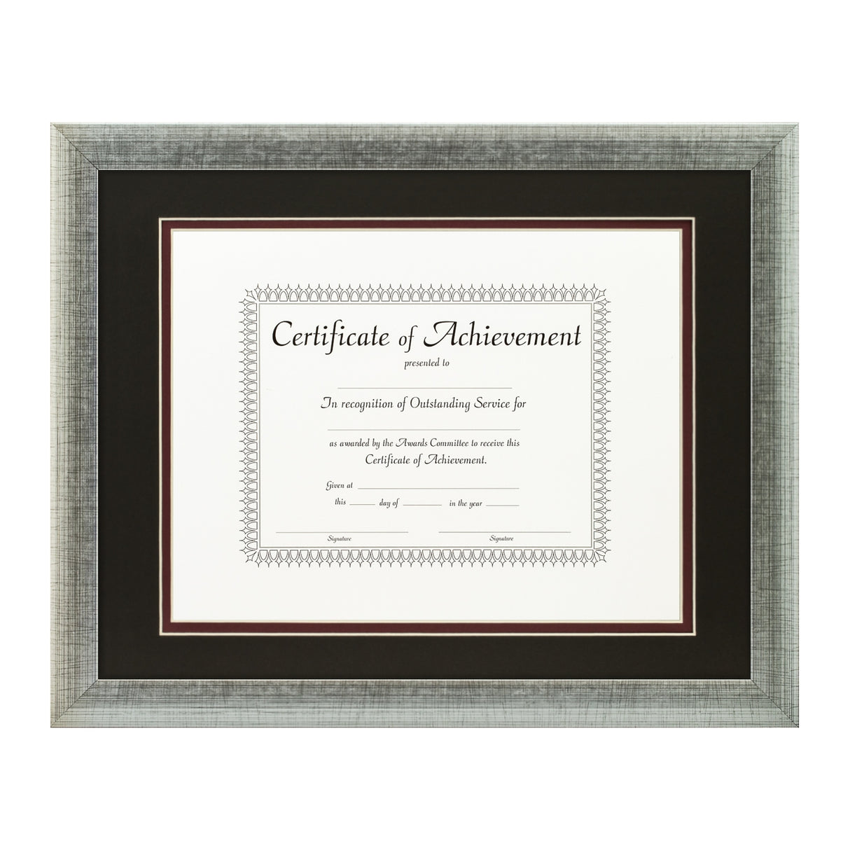 Contemporary Scratched Silver Document Frame – Black/Maroon Mat