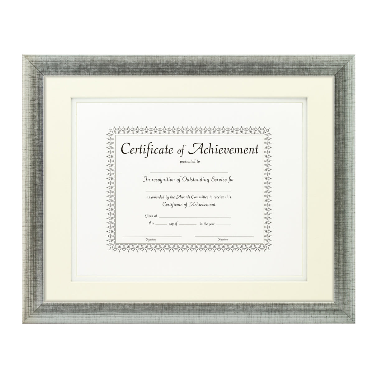 Contemporary Scratched Silver Document Frame – Papyrus/White Mat