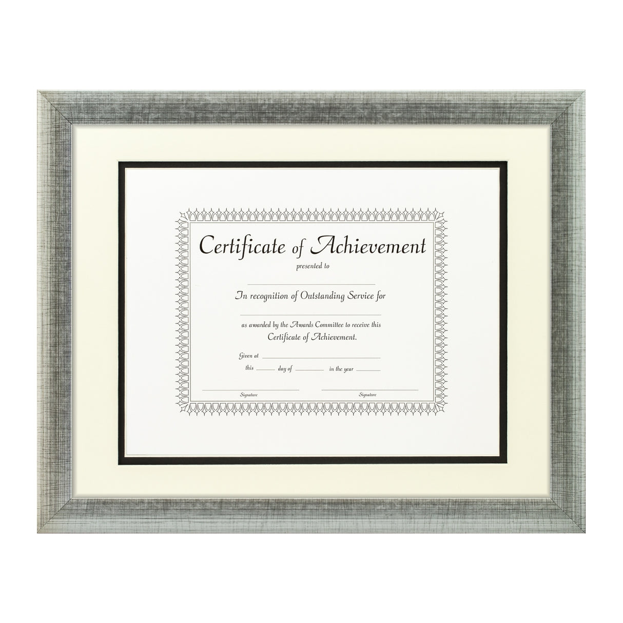 Contemporary Scratched Silver Document Frame – Papyrus/Black Mat