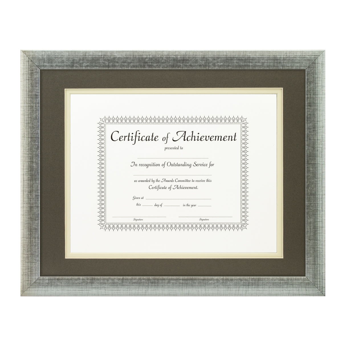 Contemporary Scratched Silver Document Frame – Cinder/Papyrus Mat