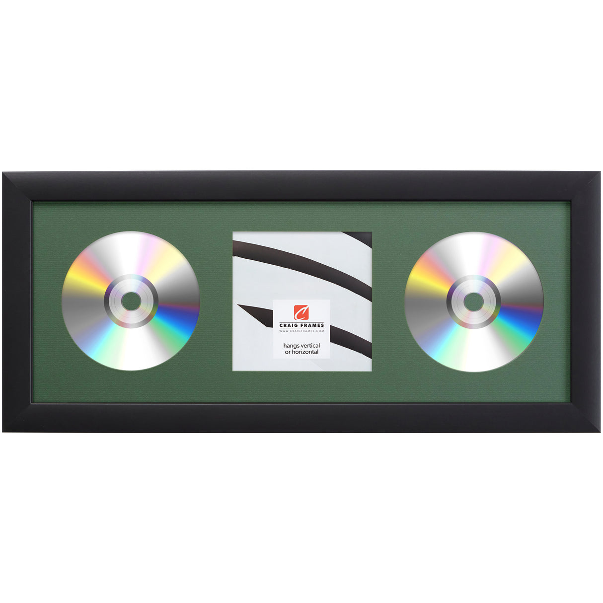 Contemporary Black Double CD Display Frame – Hunter Green Mat