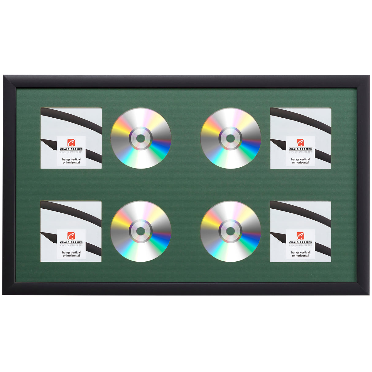 Contemporary Black Four CD Display Frame – Hunter Green Mat