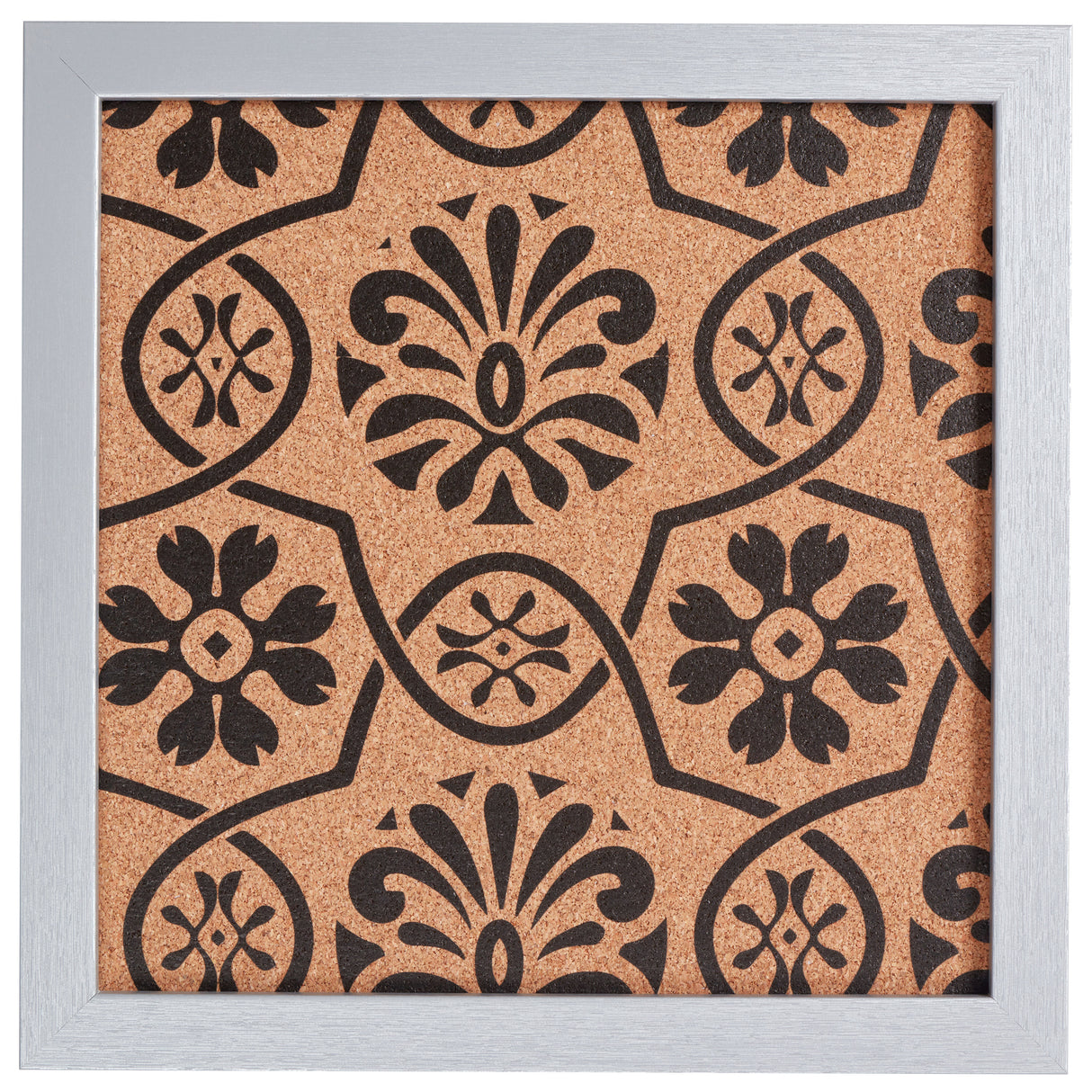 Decorative Floral Cork Bulletin – Essentials Brushed Silver