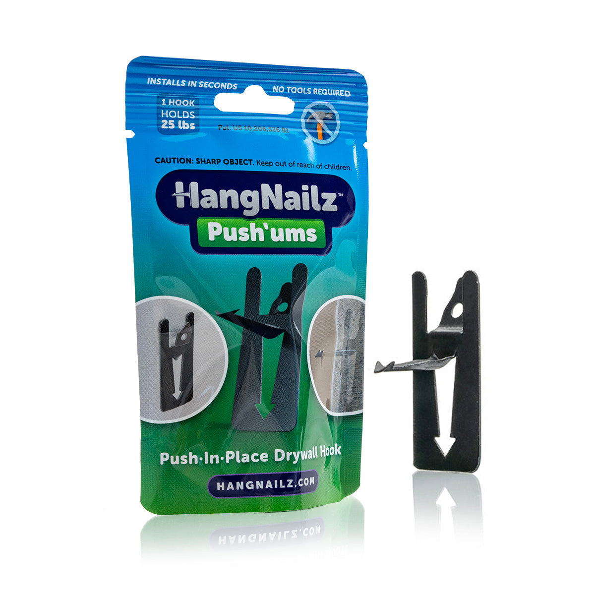 HangNailz Push'ums – Push-In Wall Hooks - Solo Pack (1-Pack)