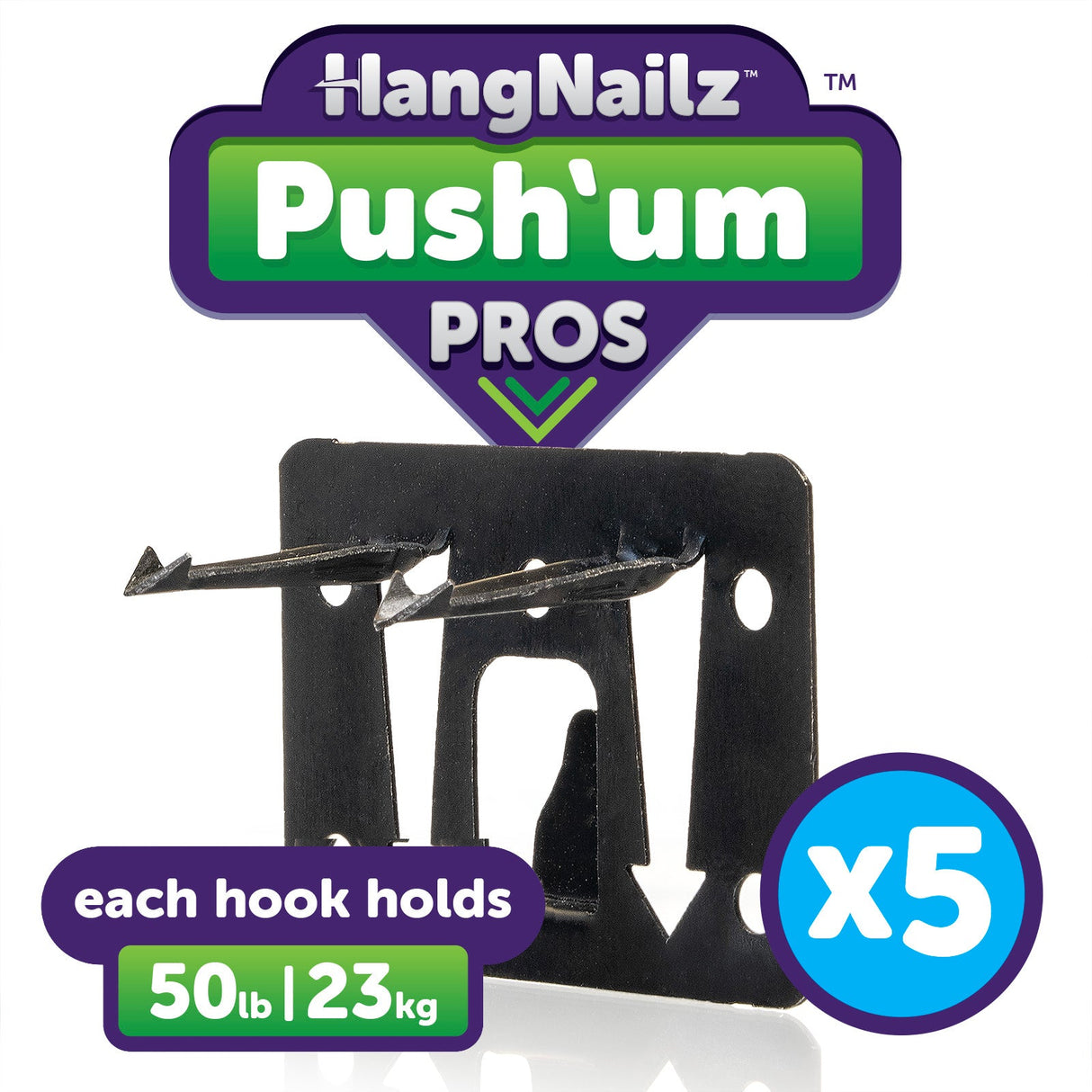 HangNailz Push'um Pros – Heavy-Duty Push-In Wall Hook 1