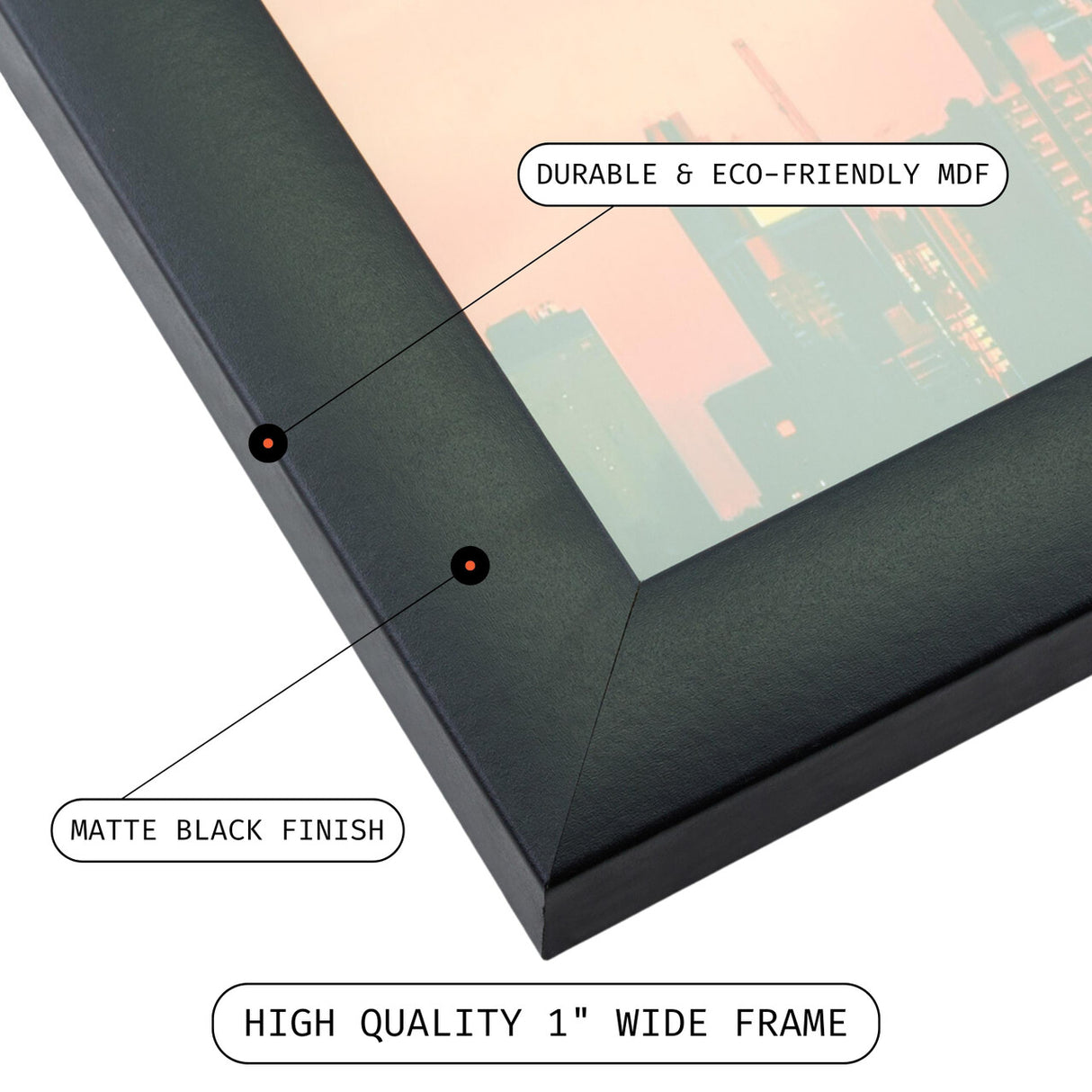 Contemporary 1", Matted Gallery Black Picture Frame - 4 Piece Set