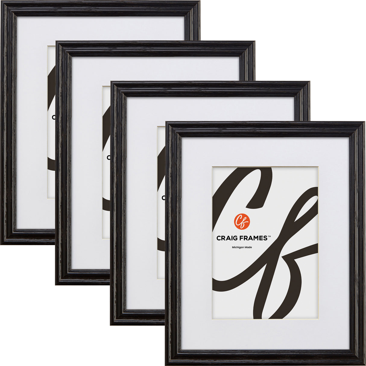 Wiltshire 200 .75", Matted Ebony Picture Frame - 4 Piece Set