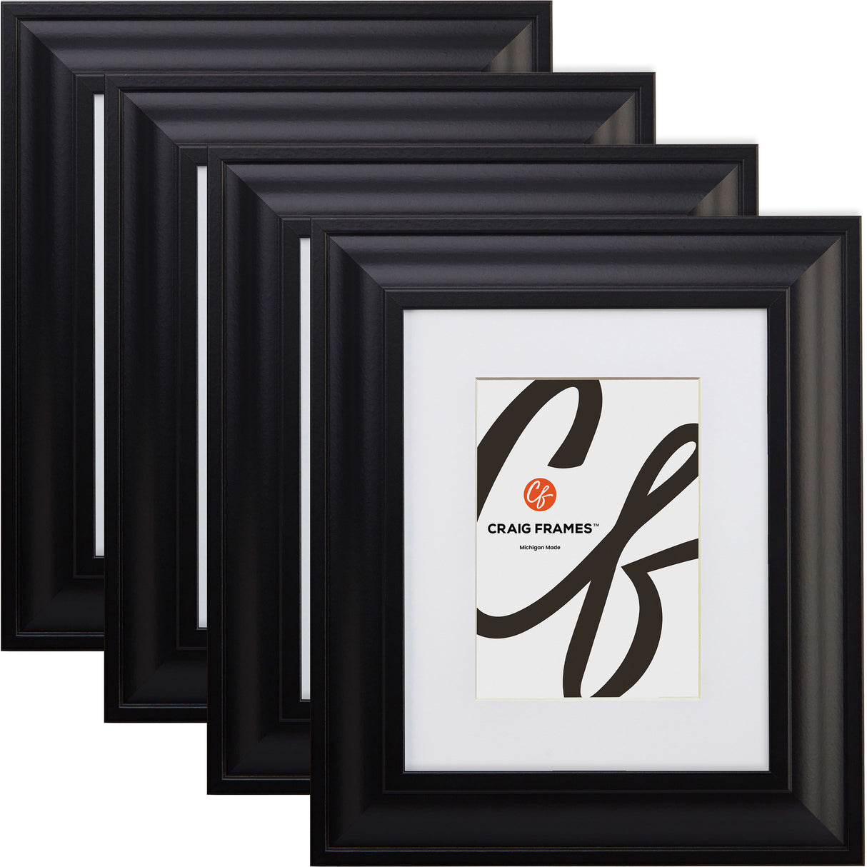 Upscale 2", Matted Satin Black Picture Frame - 4 Piece Set