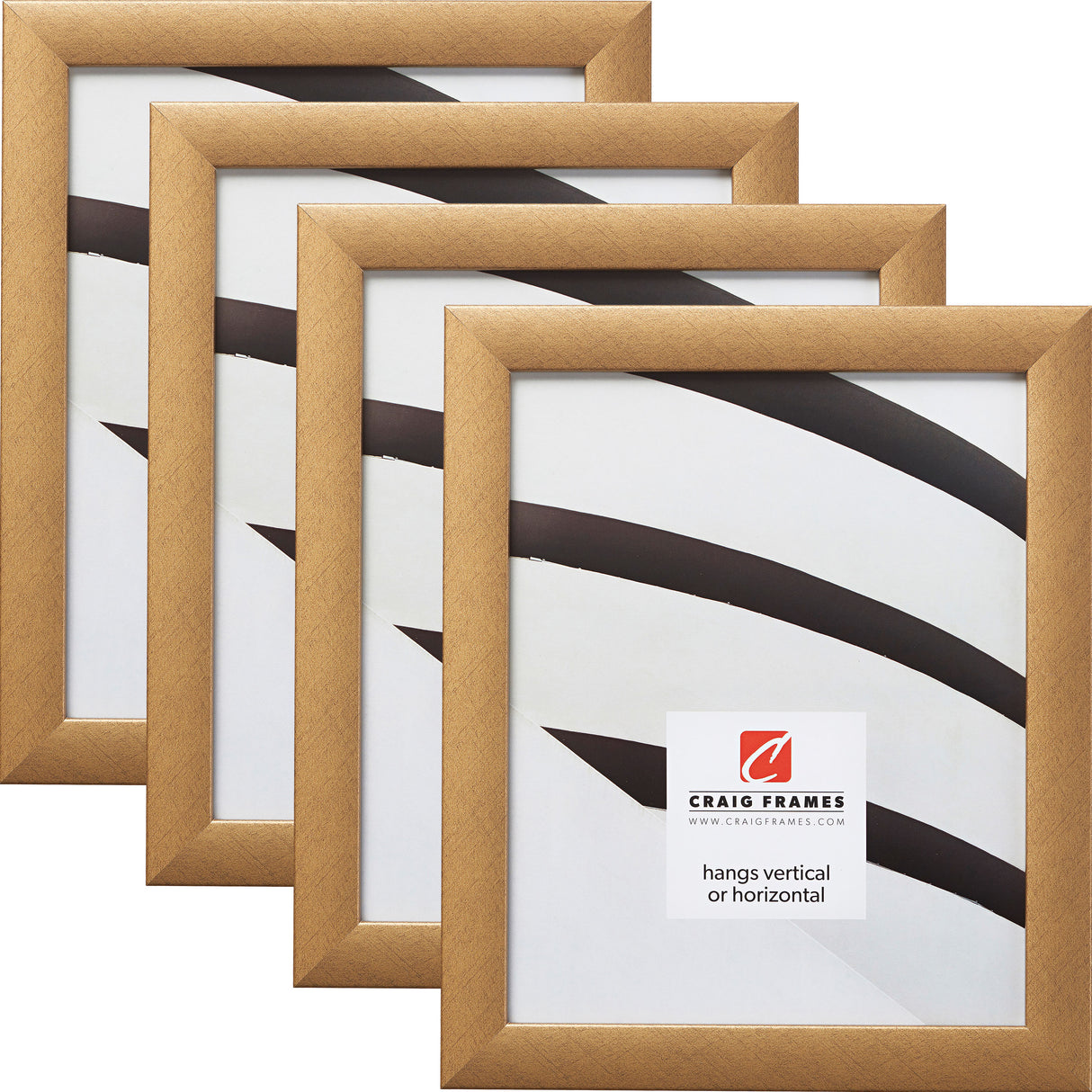 Contemporary 1", Distressed Gold Picture Frames - 4 Piece Set
