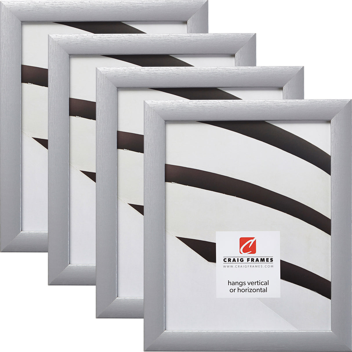 Contemporary 1", Brushed Silver Picture Frames - 4 Piece Set
