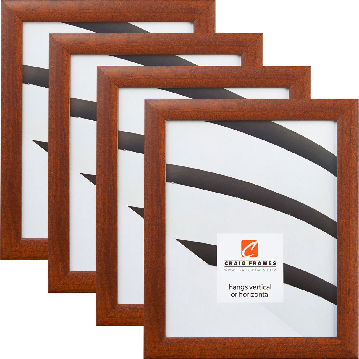 Contemporary 1", Honey Brown Picture Frames - 4 Piece Set