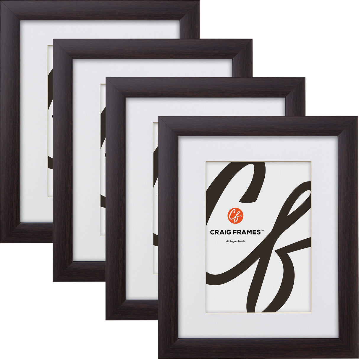 Contemporary 1", Matted Brazilian Walnut Picture Frame - 4 Piece Set