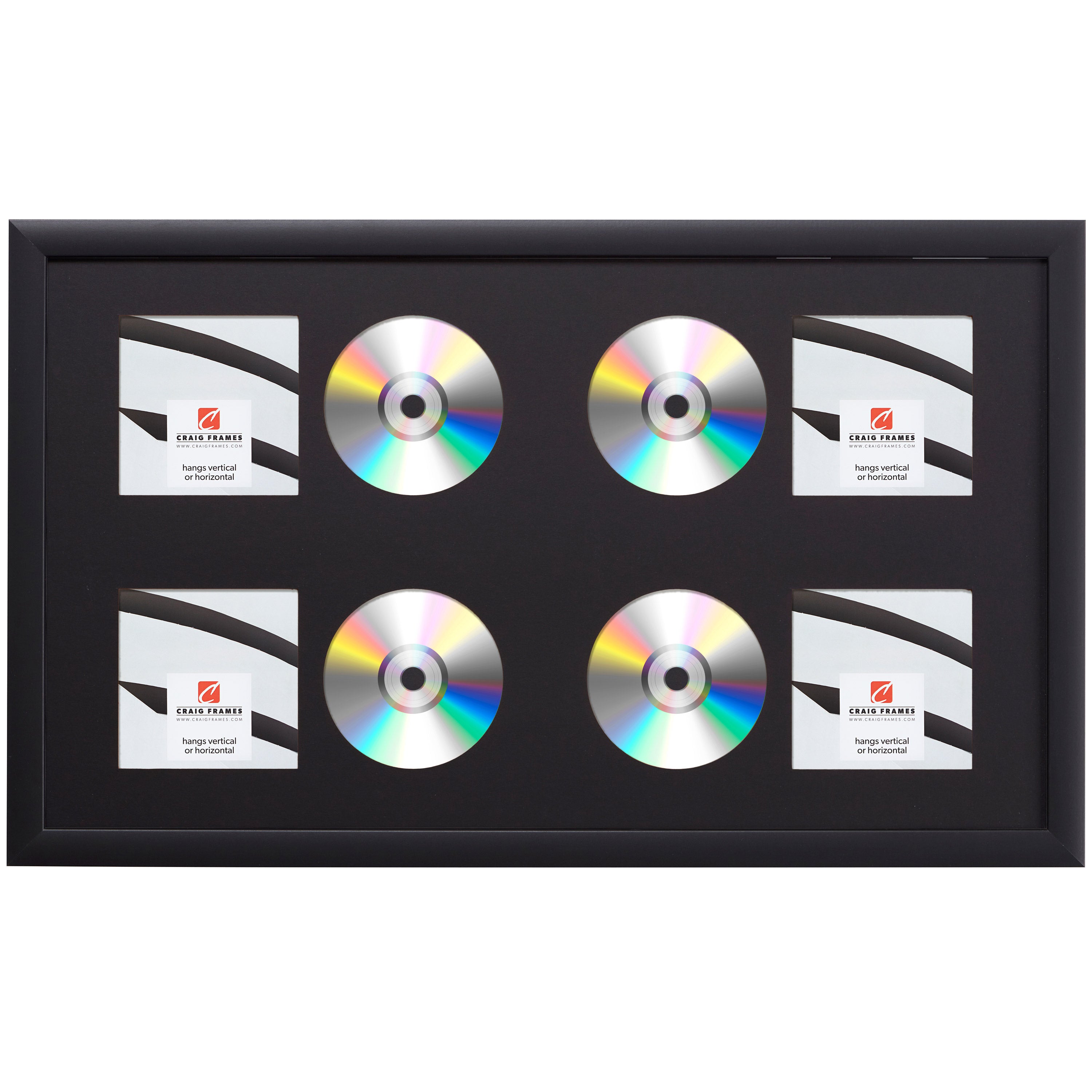 Contemporary Black Four CD Display Frame – Smooth Black Mat