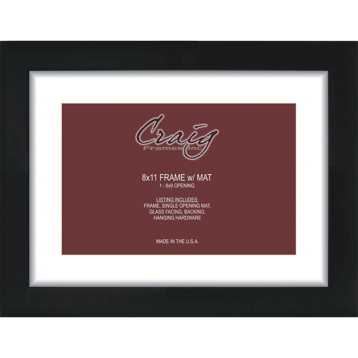 Matted Picture Frame, With 6x9 Opening and 1" Border