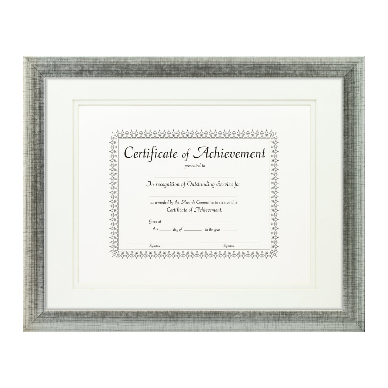 Contemporary Scratched Silver Document Frame – White/White Mat