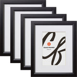 Economy .875", Matted Ebony Hardwood Picture Frame - 4 Piece Set