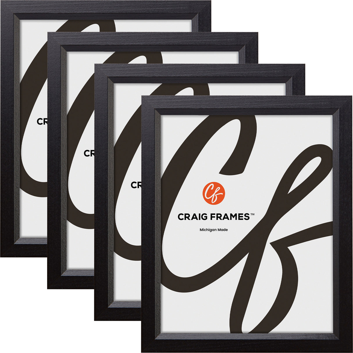 Economy .875", Ebony Hardwood Picture Frames - 4 Piece Set