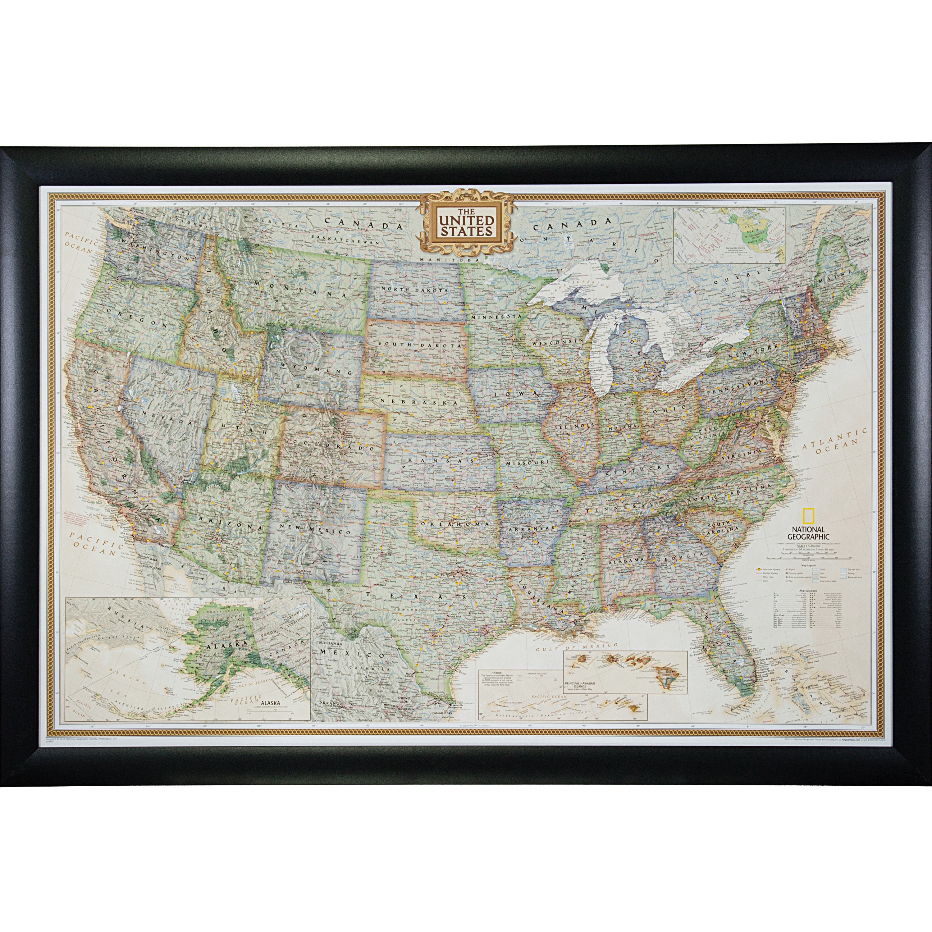 Executive United States Push Pin Map – Contemporary Wide Black