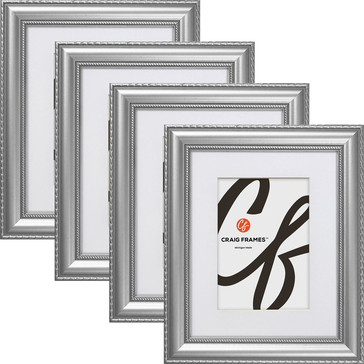 Victoria 1.375", Matted Ornate Silver Picture Frame - 4 Piece Set