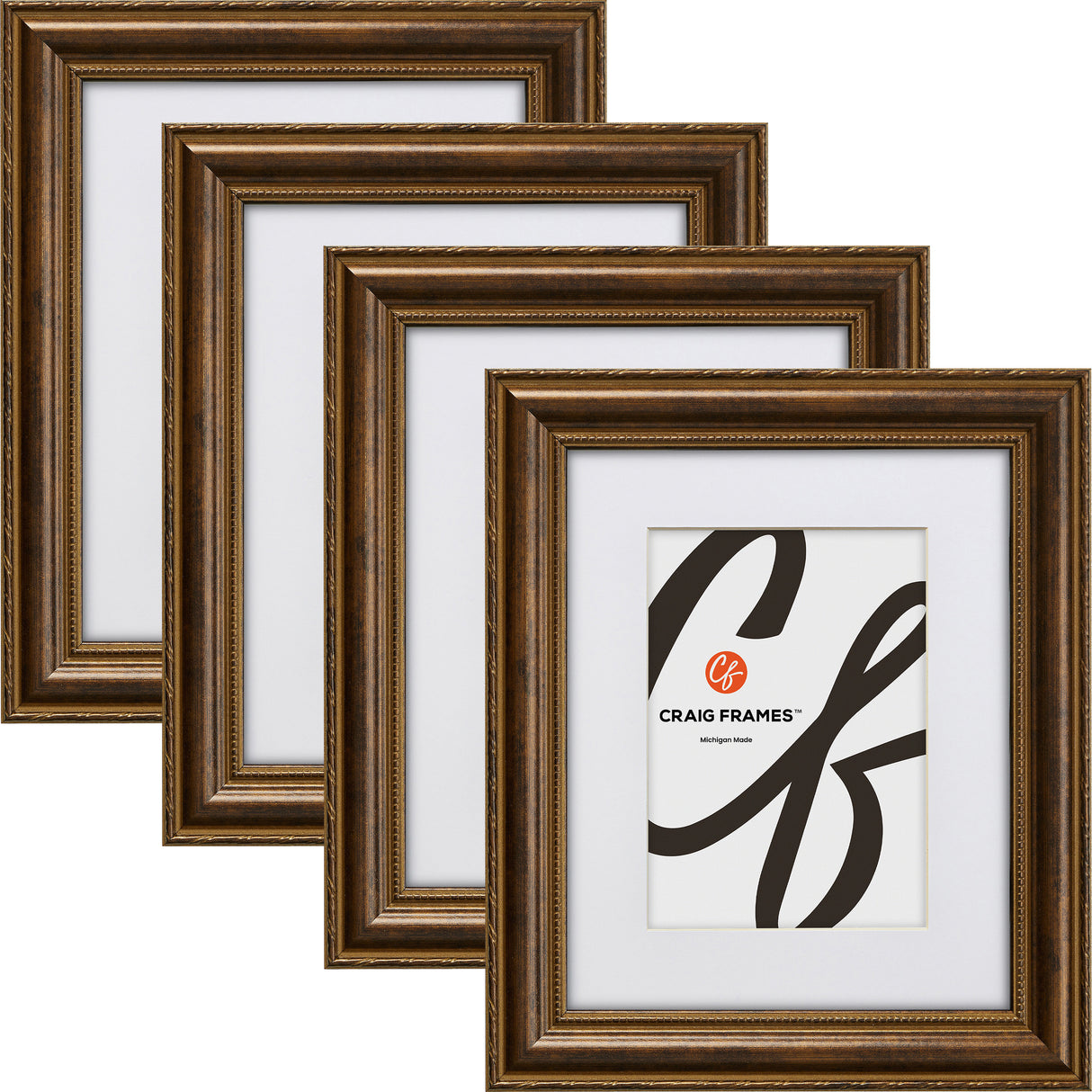 Victoria 1.375", Matted Ornate Bronze Picture Frame - 4 Piece Set