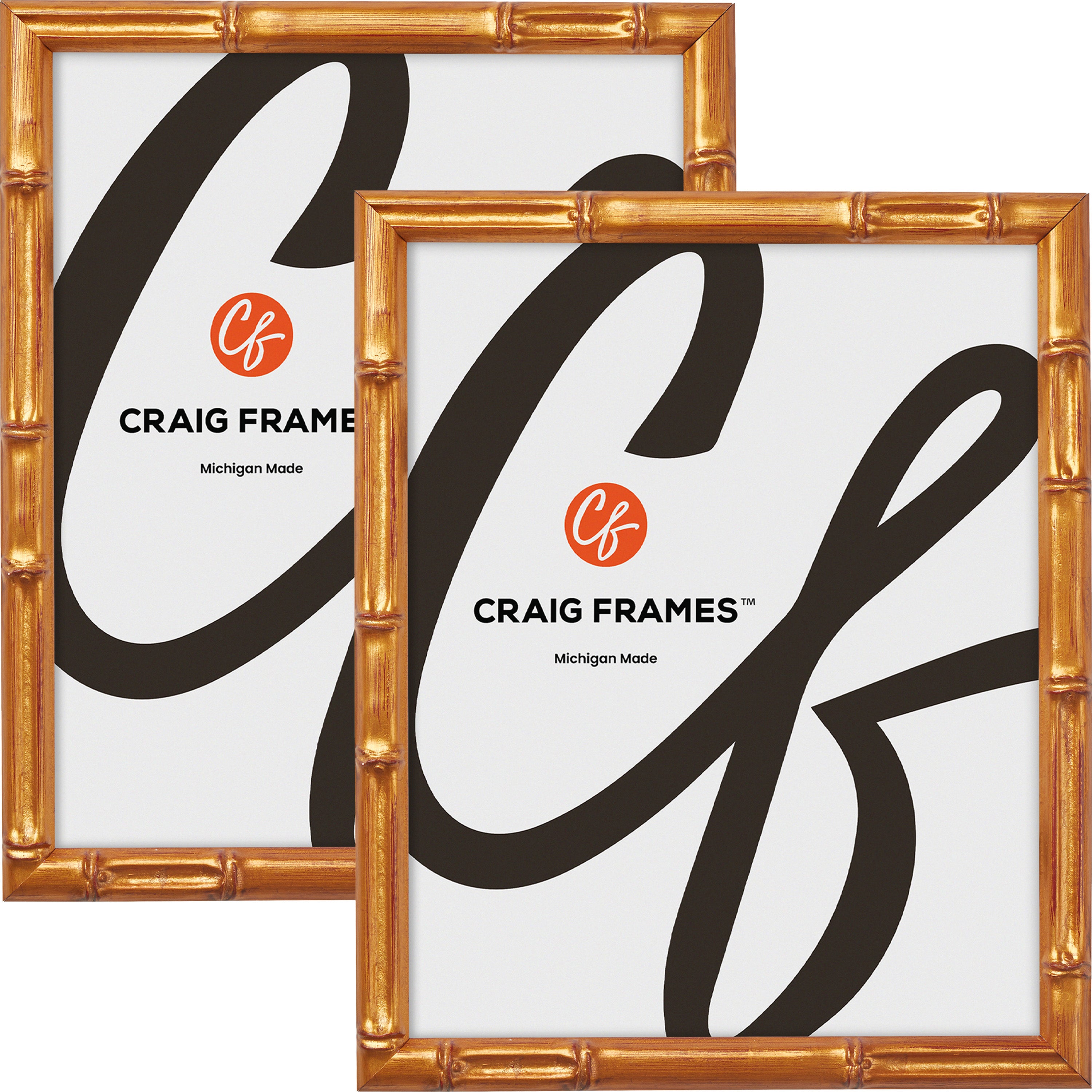 Vintage Bamboo Brushed Gold Wood Picture Frame - 2 Piece Set