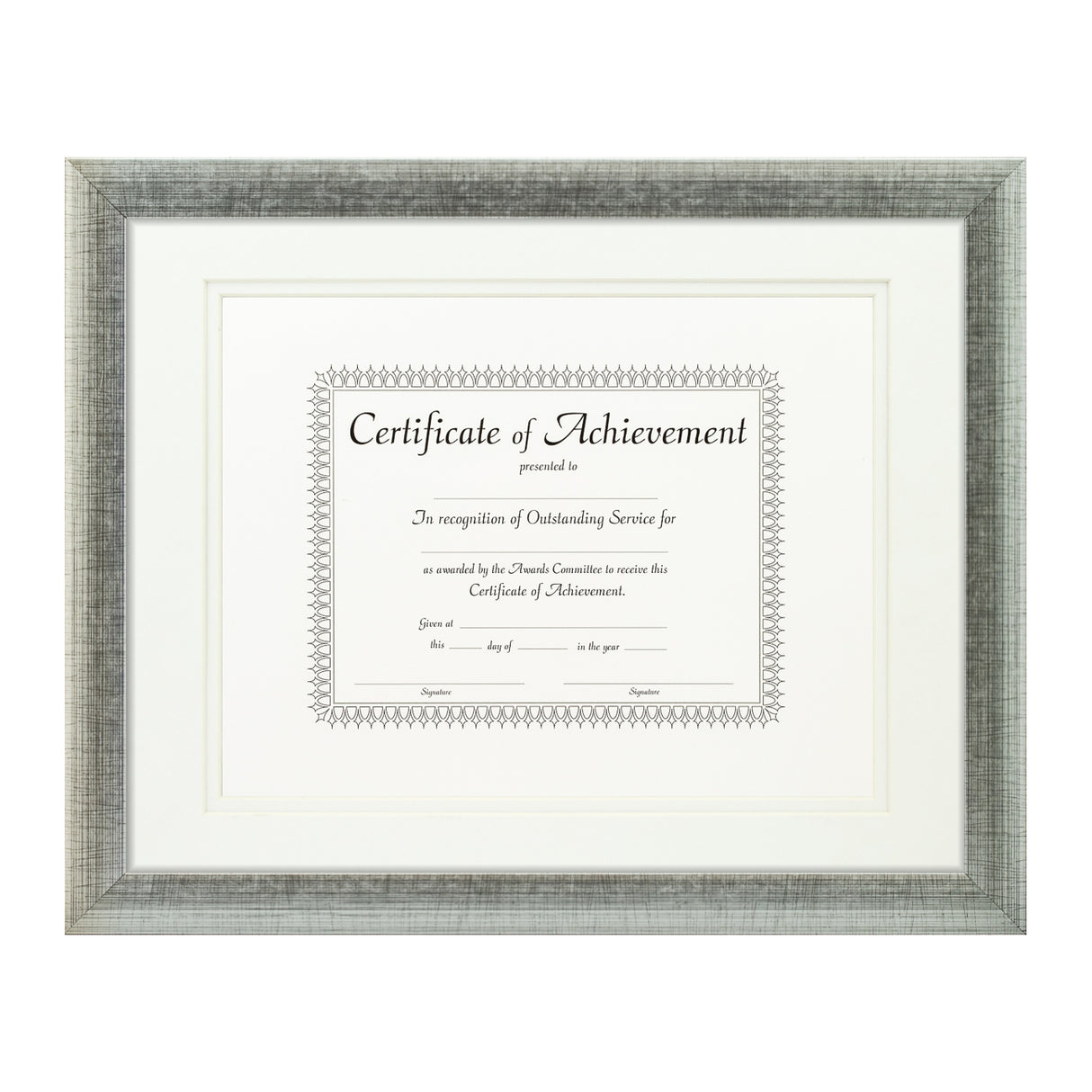 Contemporary Scratched Silver Document Frame – White/White Mat