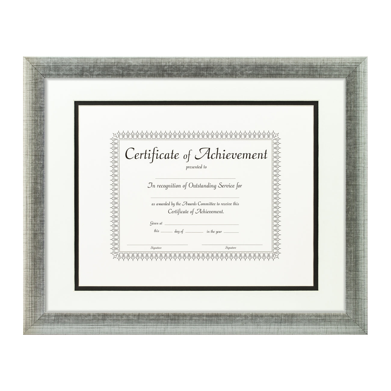 Contemporary Scratched Silver Document Frame – White/Black Mat