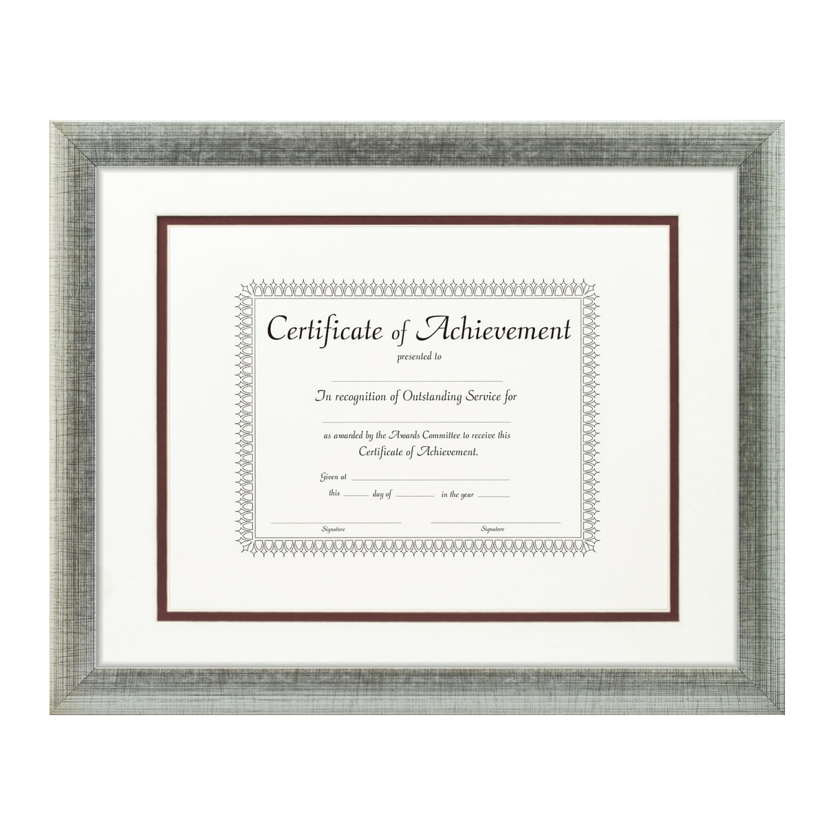 Contemporary Scratched Silver Document Frame – White/Maroon Mat