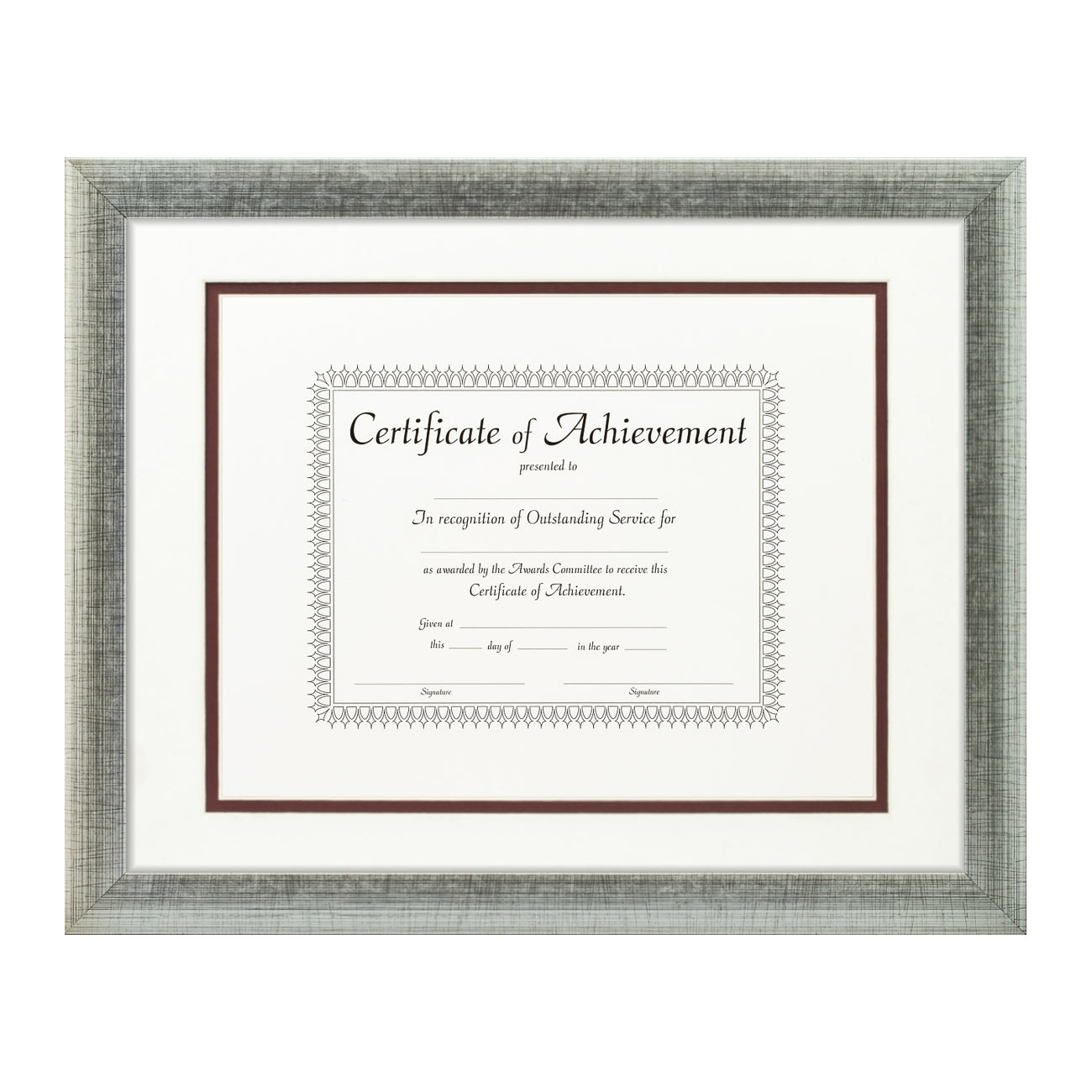 Contemporary Scratched Silver Document Frame – White/Maroon Mat