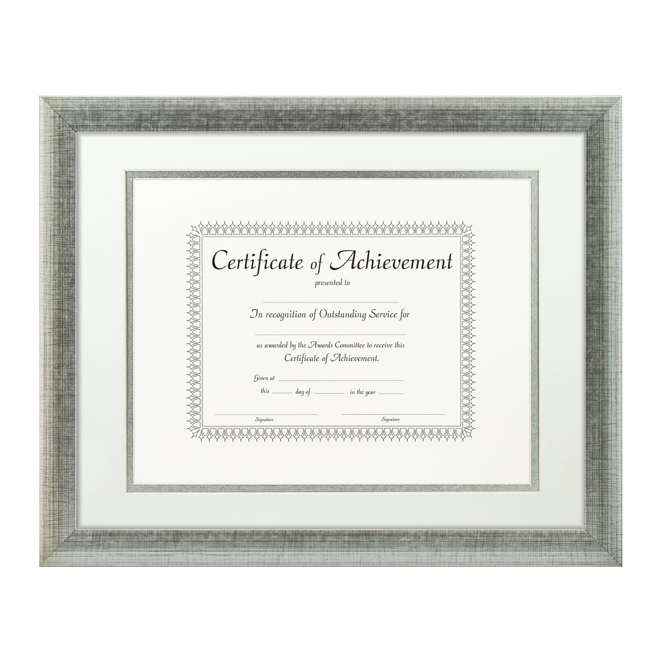 Contemporary Scratched Silver Document Frame – White/Silver Mat