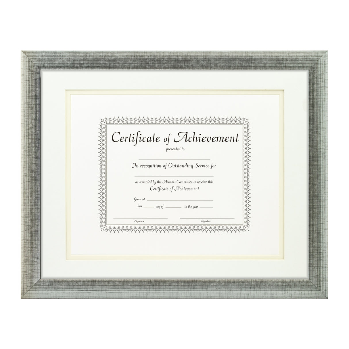 Contemporary Scratched Silver Document Frame – White/Papyrus Mat