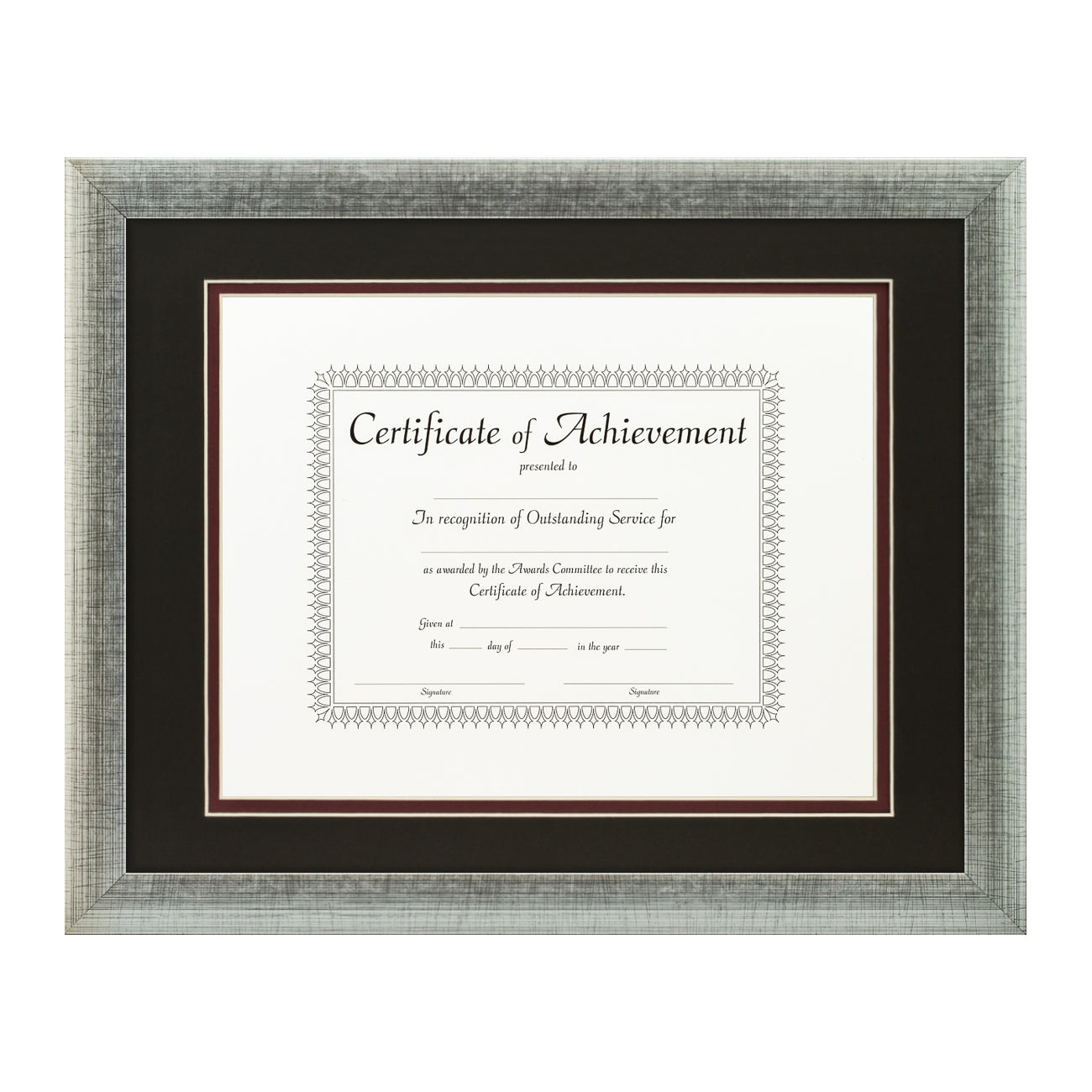 Contemporary Scratched Silver Document Frame – Black/Maroon Mat