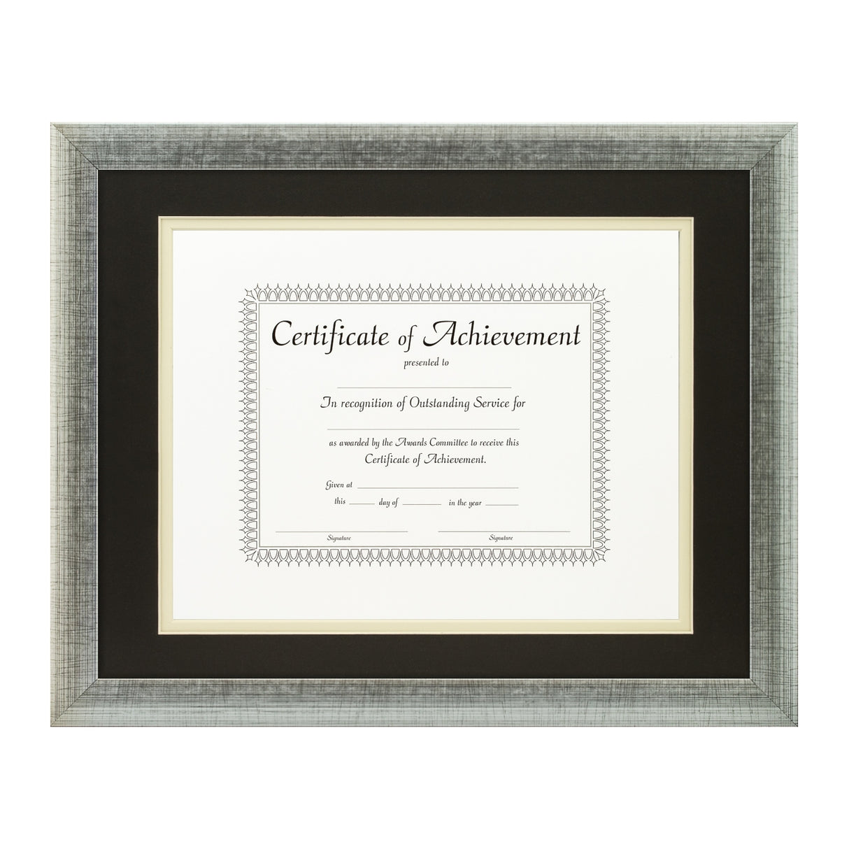 Contemporary Scratched Silver Document Frame – Black/Papyrus Mat
