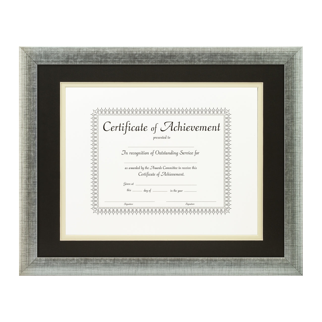 Contemporary Scratched Silver Document Frame – Black/Papyrus Mat