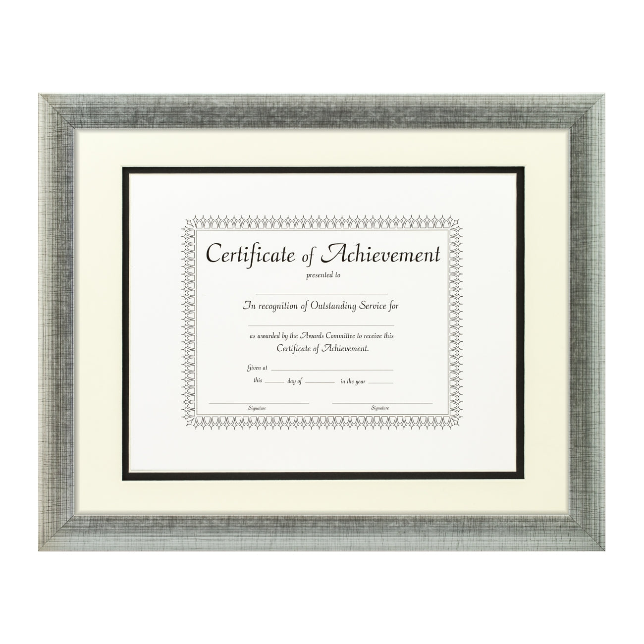 Contemporary Scratched Silver Document Frame – Papyrus/Black Mat