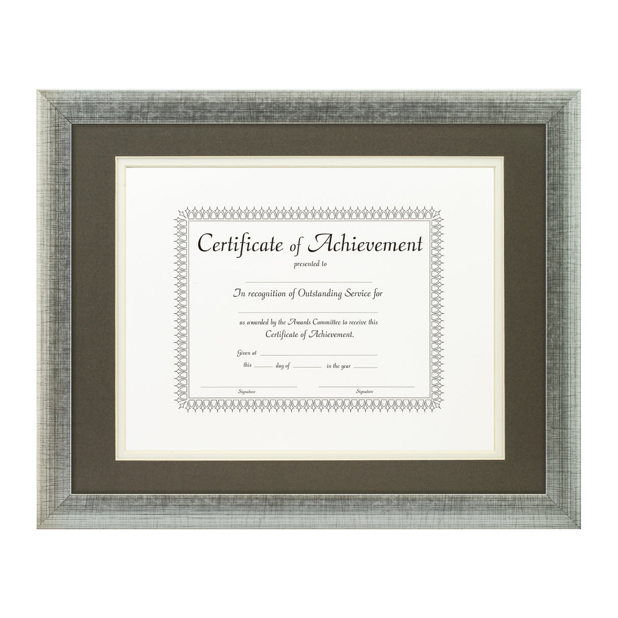 Contemporary Scratched Silver Document Frame – Cinder/White Mat