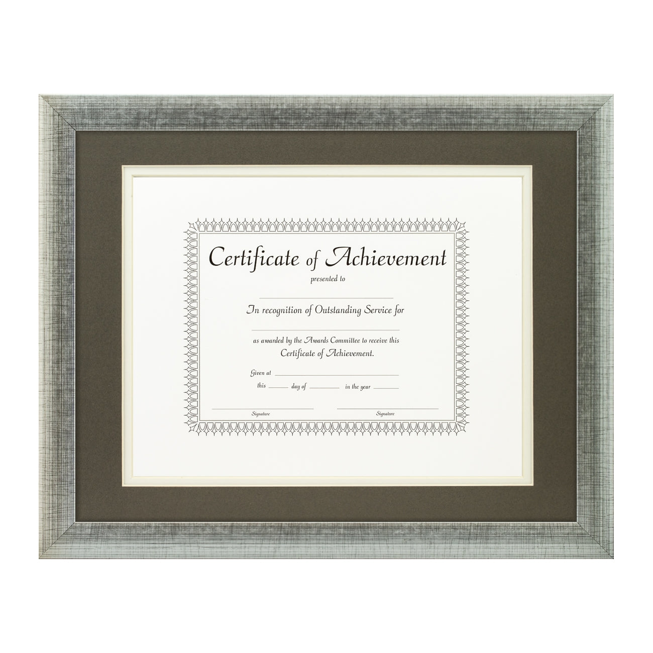 Contemporary Scratched Silver Document Frame – Cinder/White Mat