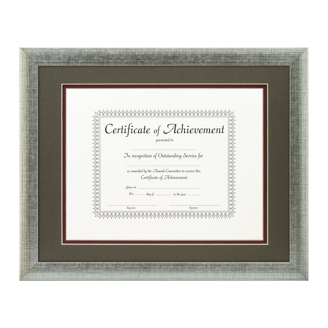 Contemporary Scratched Silver Document Frame – Cinder/Maroon Mat
