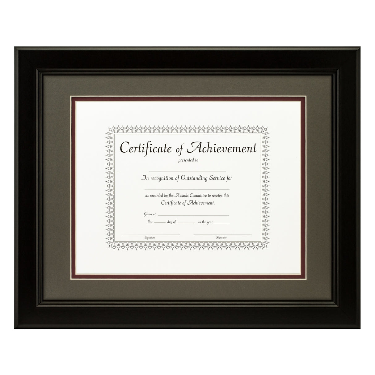 Mossehaus Black Satin Document Frame – Cinder/Maroon Mat