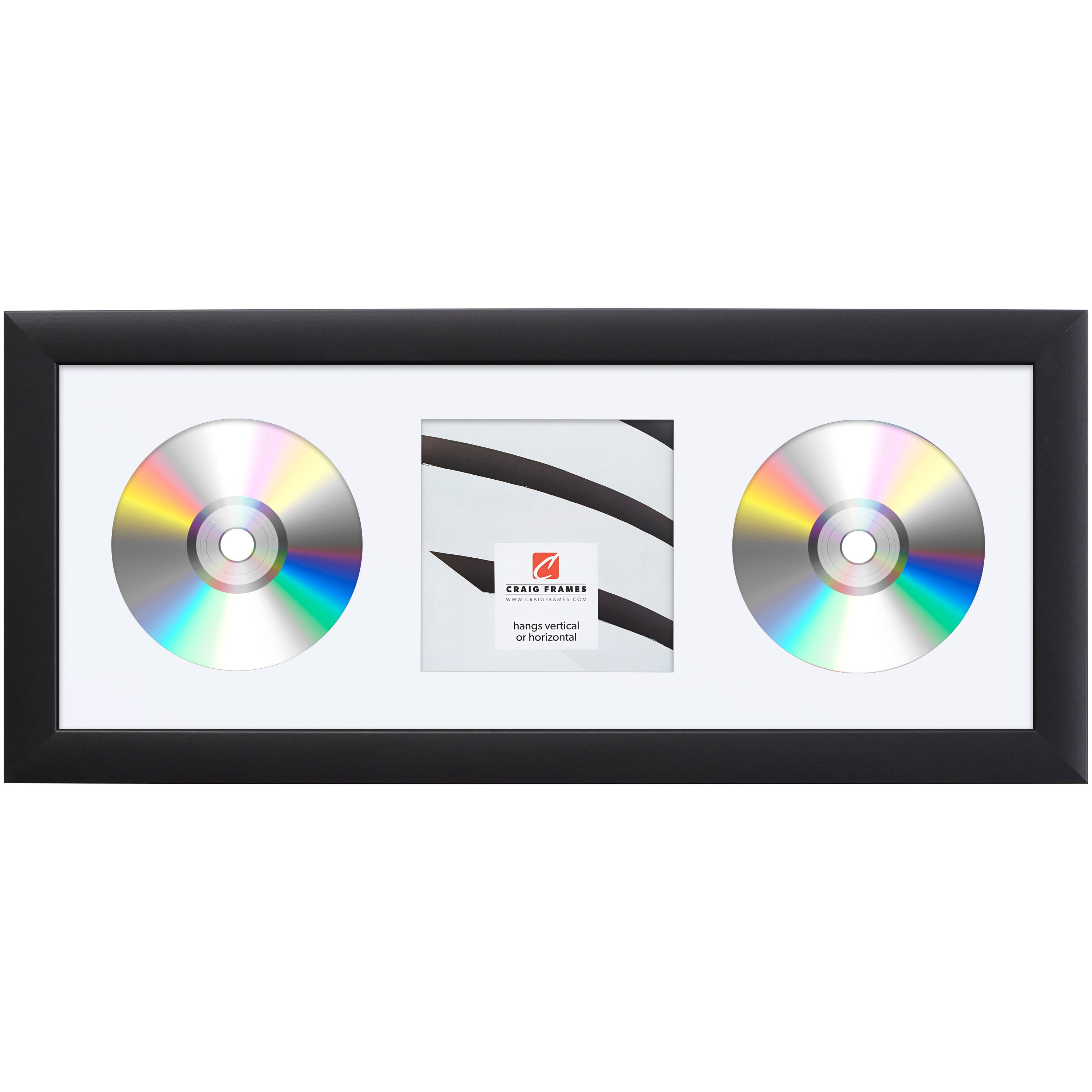 Contemporary Black Double CD Display Frame – Smooth White Mat