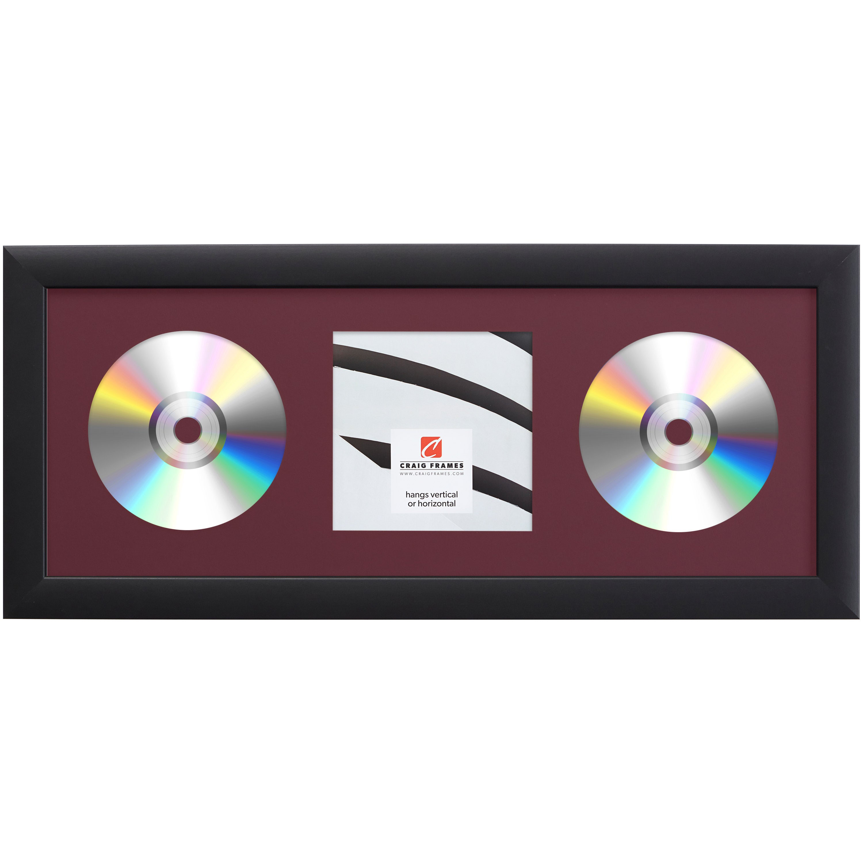 Contemporary Black Double CD Display Frame – Maroon Mat